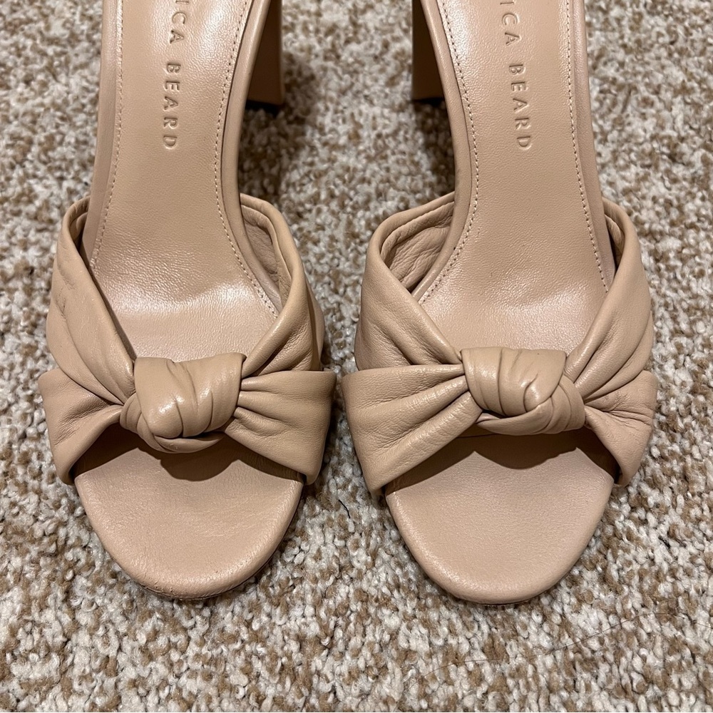 Veronica Beard Ganita Leather Knot Front Slip on High Heel Sandals Nude Size 6 - Picture 5 of 14
